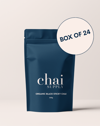 Retail Box of Organic Black Sticky Chai